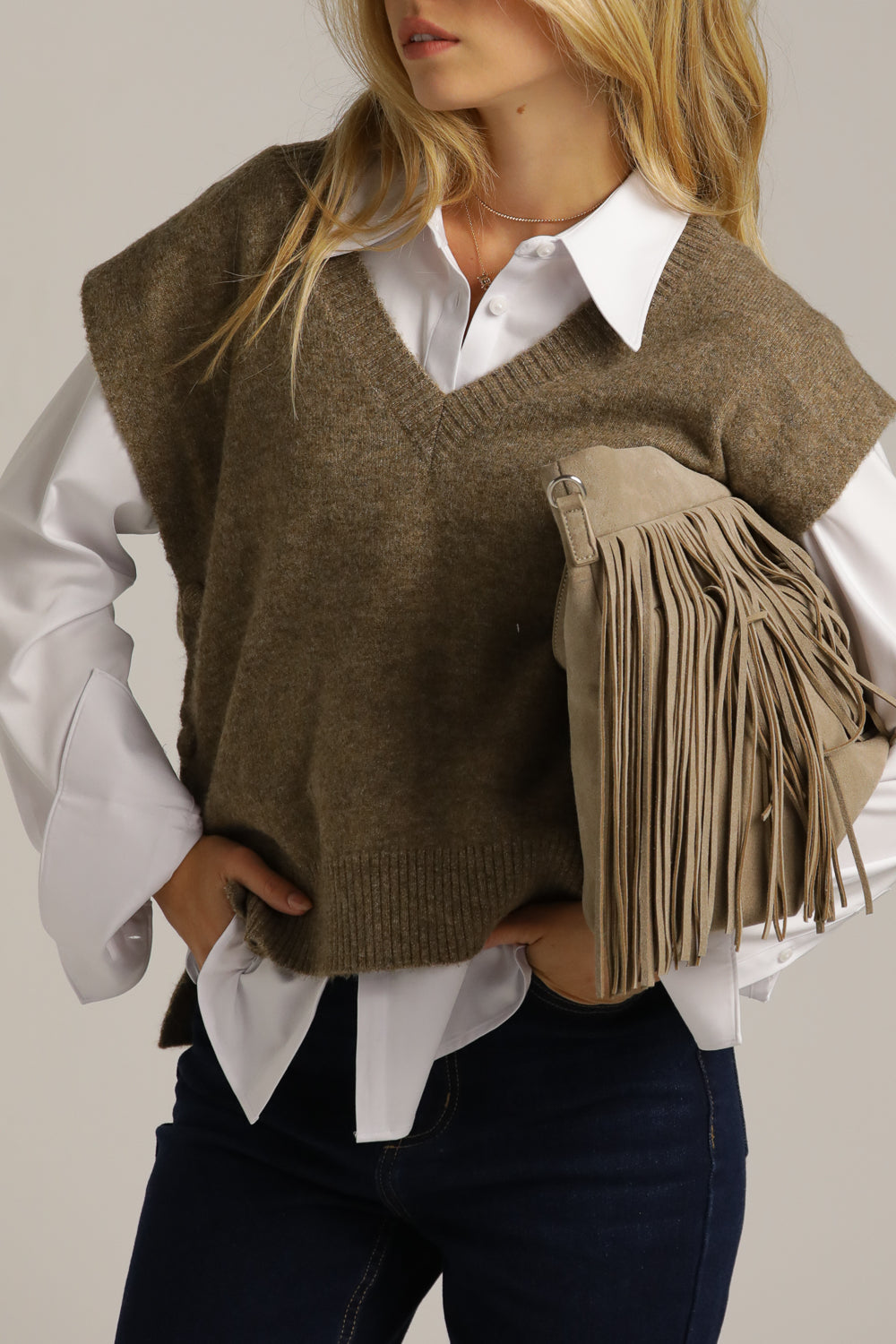 ווסט סרוג וינטג' עם כפתורים בצד | קנת קול