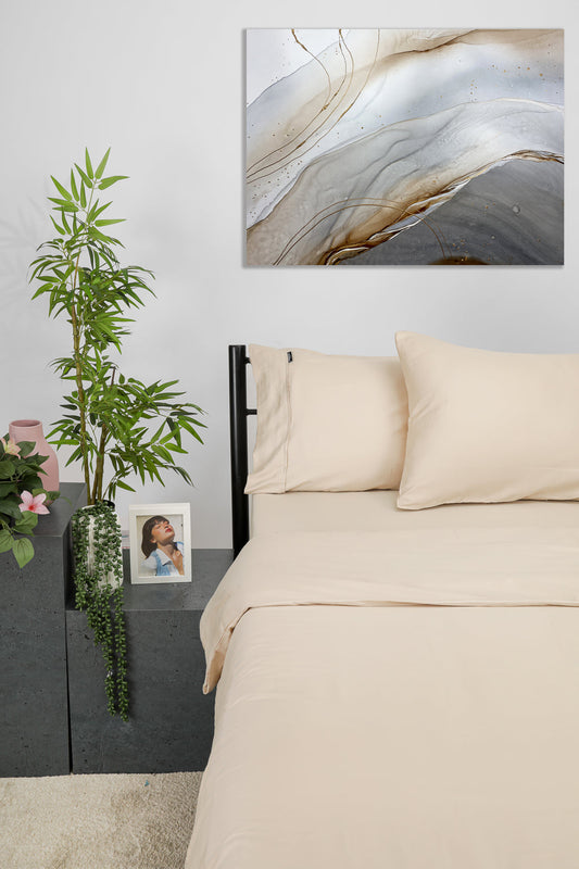 סדין מיטה זוגית 180/200 100% כותנה באריגת סאטן בצבע בז'