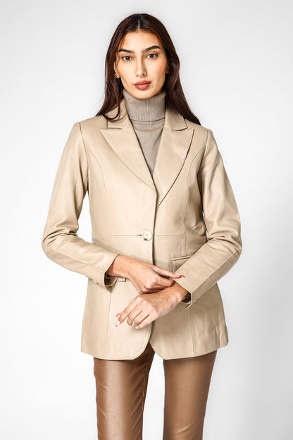 KENNETH COLE - בלייזר עור בצבע בז' - MASHBIR//365