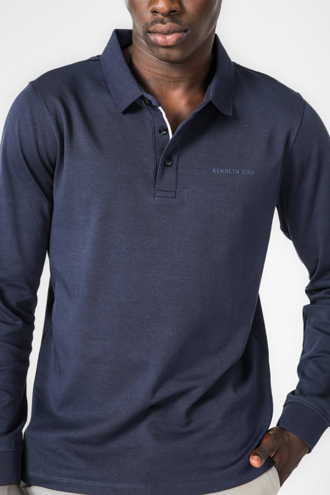 KENNETH COLE - טישירט פולו ארוכה בצבע נייבי - MASHBIR//365