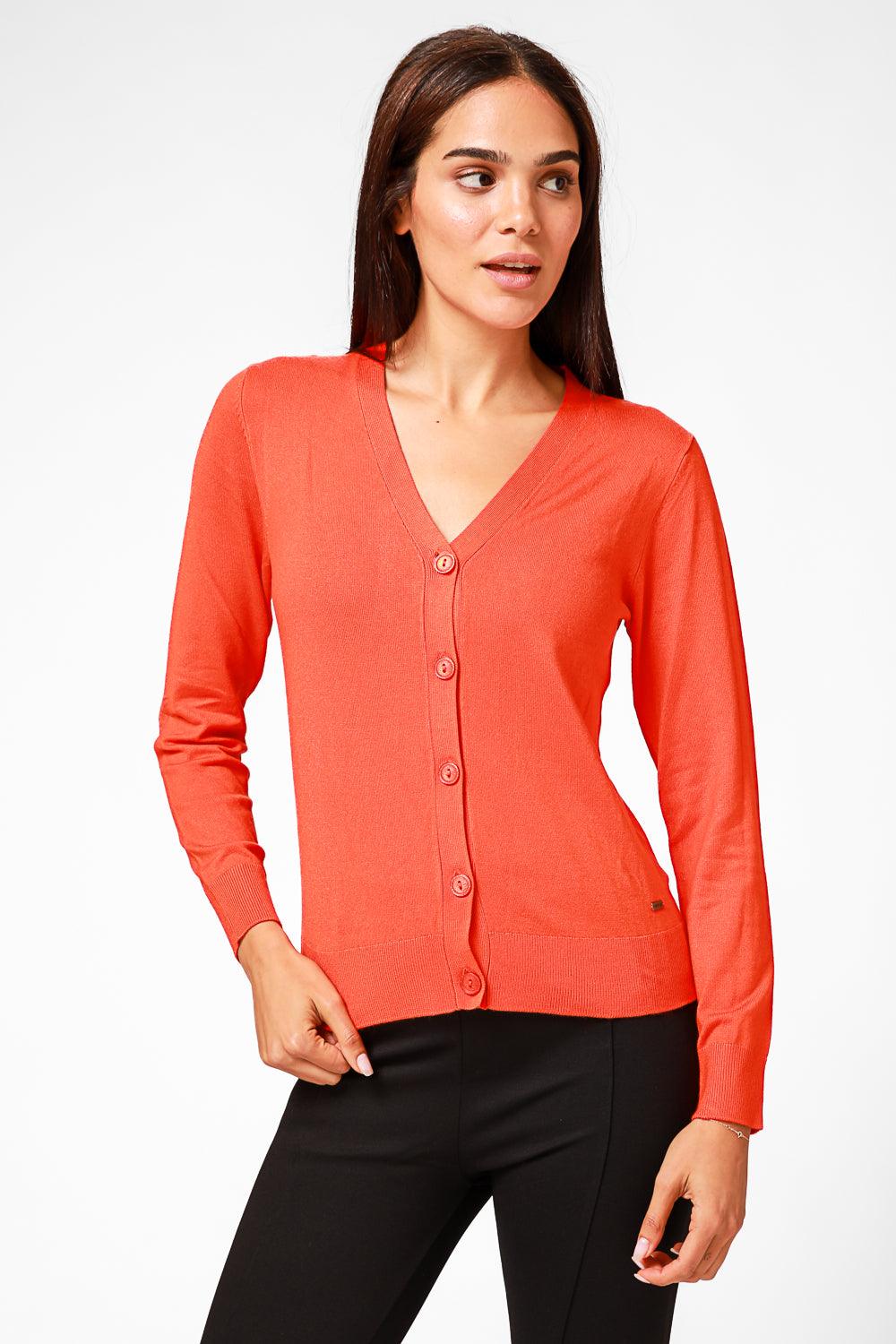 KENNETH COLE - קרדיגן בייסיק מחשוף וי בצבע כתום - MASHBIR//365