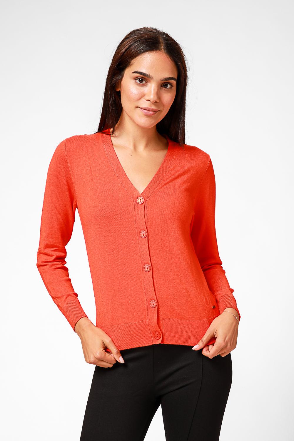 KENNETH COLE - קרדיגן בייסיק מחשוף וי בצבע כתום - MASHBIR//365