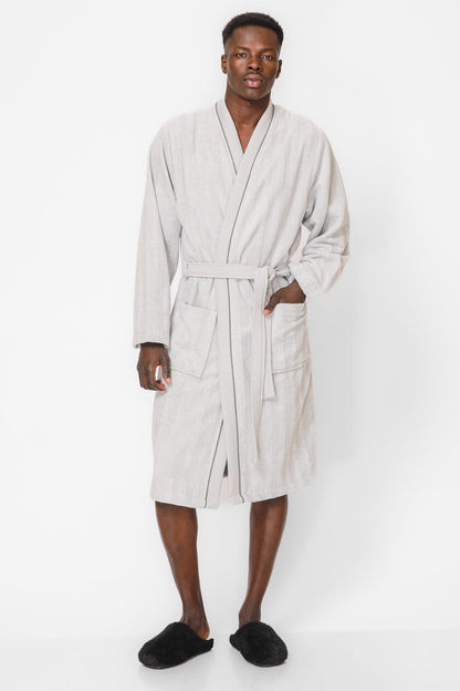 KENNETH COLE - חלוק מגבת אריגת פסים בצבע אפור - MASHBIR//365