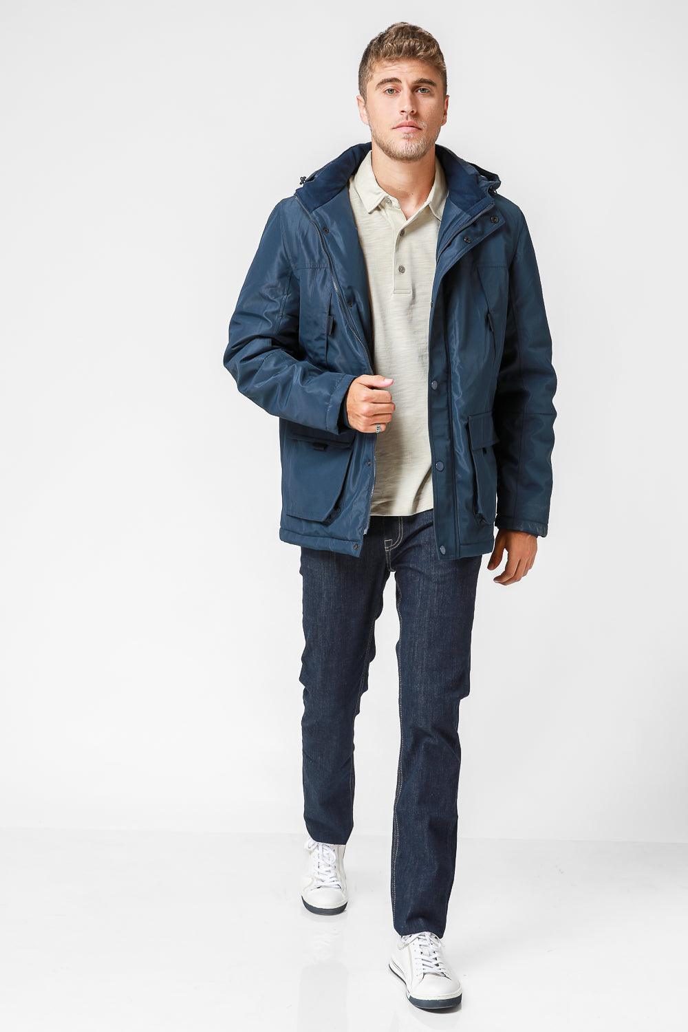 KENNETH COLE - מעיל מרופד עם כיסים צבע נייבי - MASHBIR//365