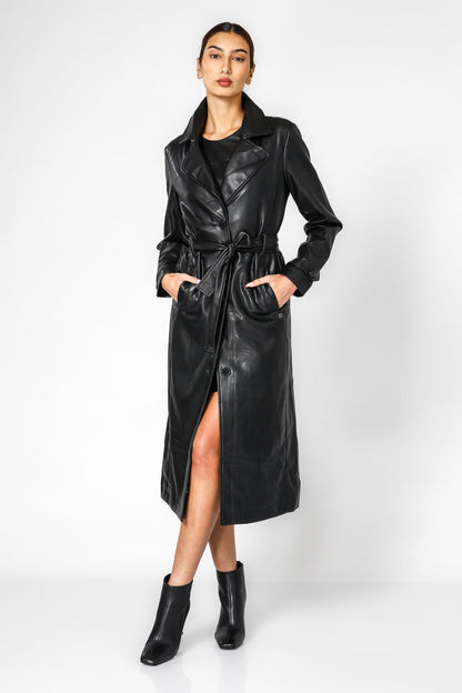 KENNETH COLE - מעיל טרנץ דמוי עור שחור - MASHBIR//365