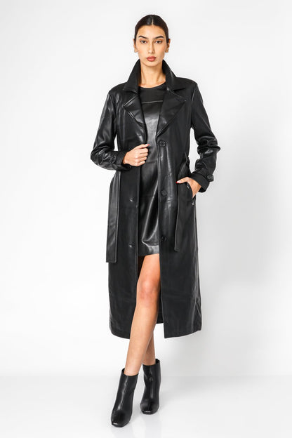 KENNETH COLE - מעיל טרנץ דמוי עור שחור - MASHBIR//365