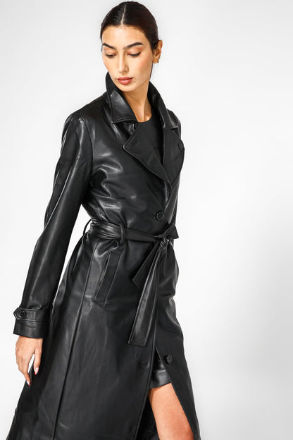 KENNETH COLE - מעיל טרנץ דמוי עור שחור - MASHBIR//365