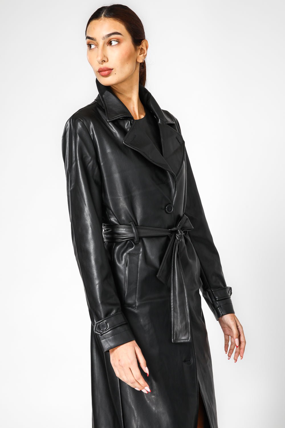 KENNETH COLE - מעיל טרנץ דמוי עור שחור - MASHBIR//365