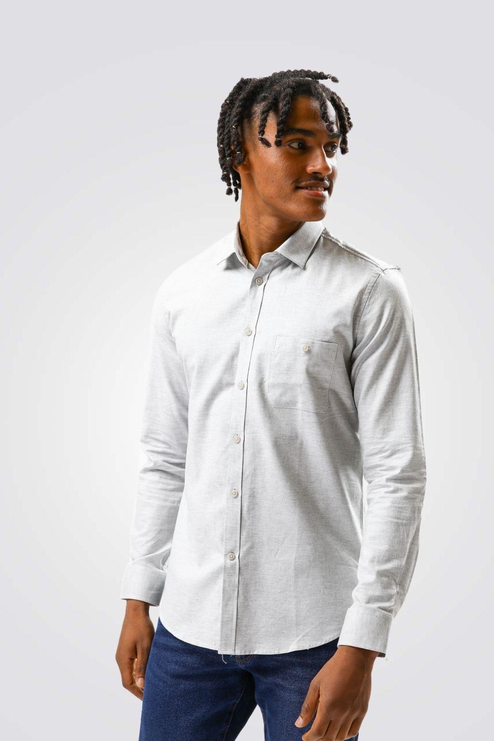 KENNETH COLE - מכופתרת ORGANIC COTTON אפור בהיר - MASHBIR//365