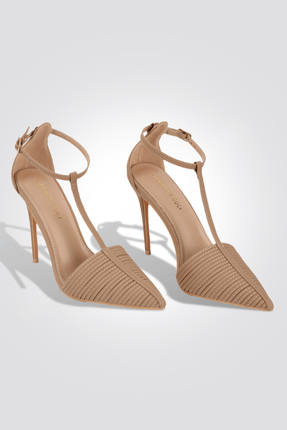 KENNETH COLE - נעלי עקב מפוספס 10 ס"מ בצבע בז' - MASHBIR//365