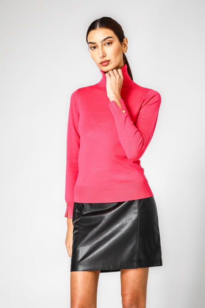 סריג בייסיק צווארון גולף בצבע ורוד | קנת קול