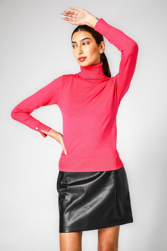 סריג בייסיק צווארון גולף בצבע ורוד | קנת קול