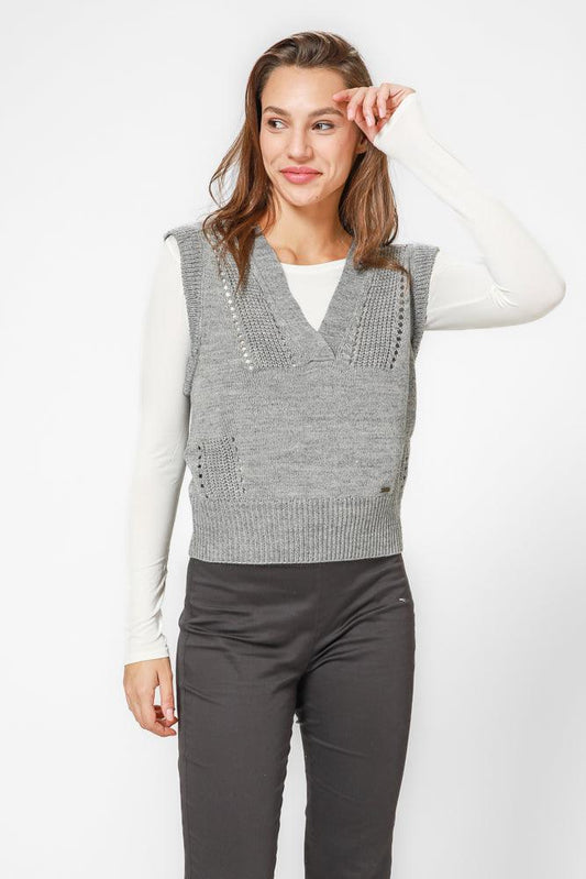 KENNETH COLE - סריג וסט בצבע GREY MELANGE - MASHBIR//365
