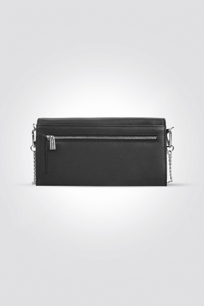 KENNETH COLE - תיק עור קרוס בצבע שחור שרשרת כסף - MASHBIR//365
