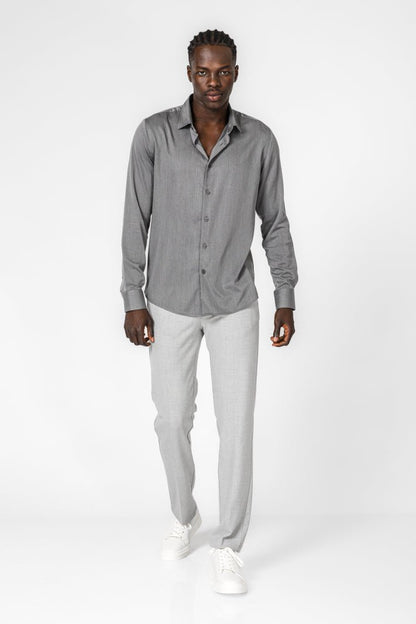 KENNETH COLE - חולצה מכופתרת במבוק ליקרה בצבע אפור כהה - MASHBIR//365