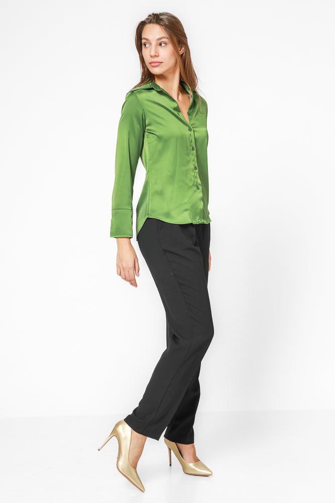 KENNETH COLE - חולצת סאטן מכופתרת בצבע ירוק - MASHBIR//365