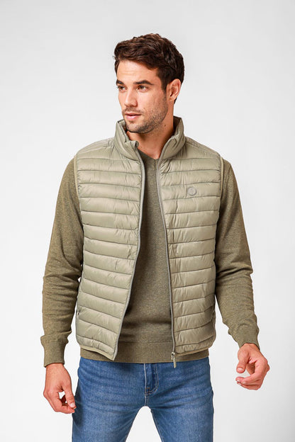 KENNETH COLE - ווסט ניילון עם צווארון בצבע ירוק זית - MASHBIR//365