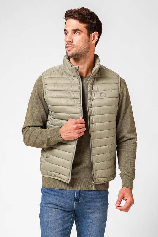 KENNETH COLE - ווסט ניילון עם צווארון בצבע ירוק זית - MASHBIR//365