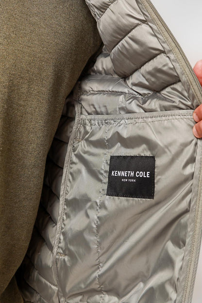 KENNETH COLE - ווסט ניילון עם צווארון בצבע ירוק זית - MASHBIR//365
